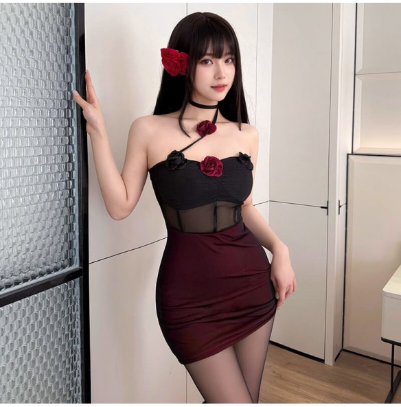 FEE ET MOI - Midnight Red Rose Hot Bodycon Dress (Black - Red) FEE ET MOI - Midnight Red Rose Hot Bodycon Dress (Black - Red)